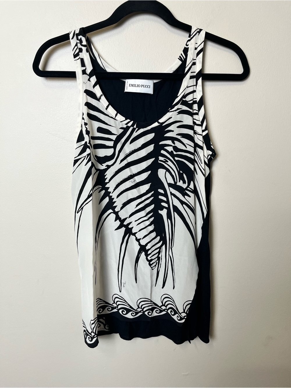 Emilio Pucci Black & White Silk Printed Tank Top